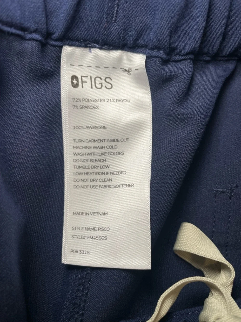 Figs Mens Pisco Basic Scrub‎ Pants Navy Stretch Drawstring Waist Size XXL/S
